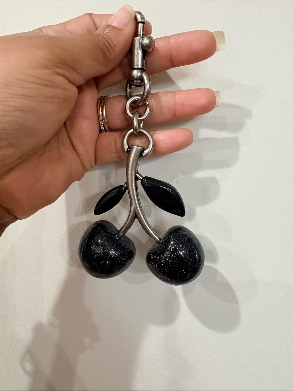 Black Glitter Cherry Bag Charm